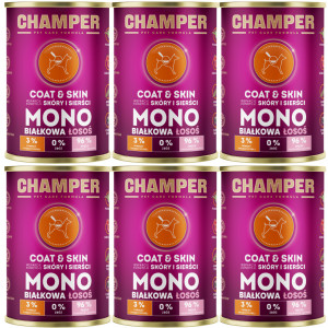CHAMPER Coat & Skin Monoprotein Lachs – Nassfutter für Hunde – 6×400 g