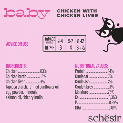 SCHESIR Baby Huhn mit Leber in Brühe – Nassfutter für Kätzchen – 70 g - Fotogalerie 4