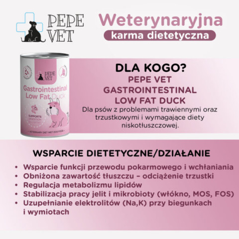 PAKA ZWIERZAKA Pepe Vet Gastrointestinal Low fat Mono Duck - Nassfutter für Hunde - 24x400g - Fotogalerie 3