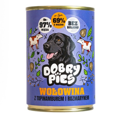 DOBRY PIES Beef with Jerusalem artichoke and rosemary - Nassfutter für Hunde - 400g - Fotogalerie 1