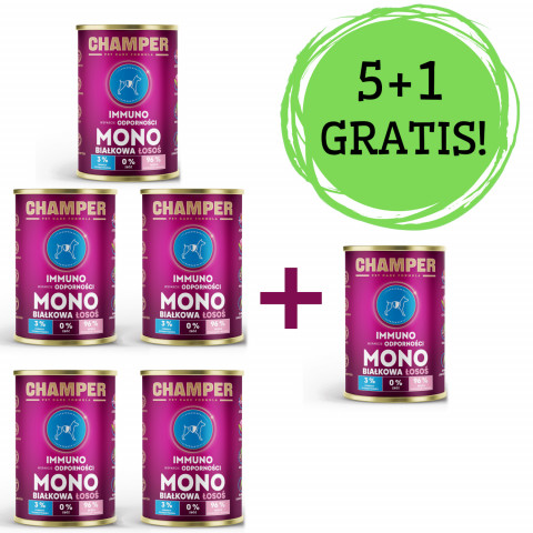 CHAMPER Immuno Lachs – Nassfutter für Hunde – 5x400g + 1 Dose GRATIS! - Fotogalerie 1