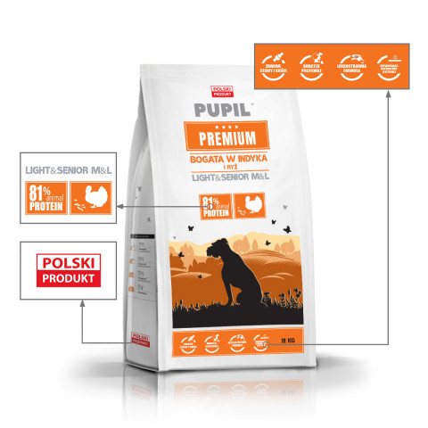 PUPIL Premium Light&Senior Medium and large breeds Rich in turkey and rice - trockenfutter für Hunde - 12kg - Fotogalerie 3