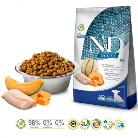 FARMINA N&D Ocean Dog Cod, Pumpkin & Cantaloupe Melon Puppy Mini - Trockenfutter für Hunde - 800g - Fotogalerie 2