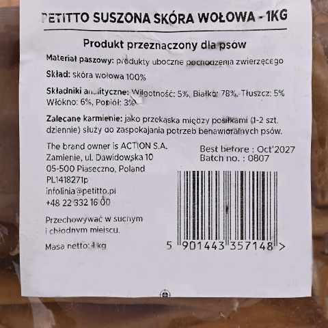 PETITTO Dried beef skin - leckerli für hunde - 1kg - Fotogalerie 2
