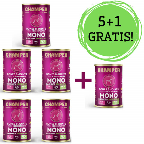 CHAMPER Bones & Joints Lamm – Nassfutter für Hunde – 5x400g + 1 Dose GRATIS! - Fotogalerie 1