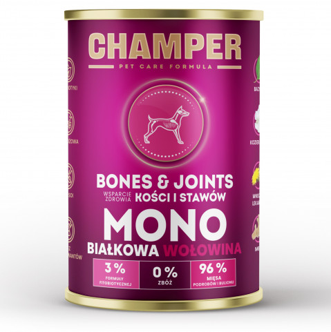 CHAMPER Bones & Joints Rindfleisch – Nassfutter für Hunde – 5x400g + 1 Dose GRATIS! - Fotogalerie 2