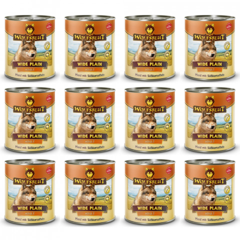WOLFSBLUT Wide Plain Horse meat with sweet potatoes - Nassfutter für Hunde - 12x800g - Fotogalerie 1