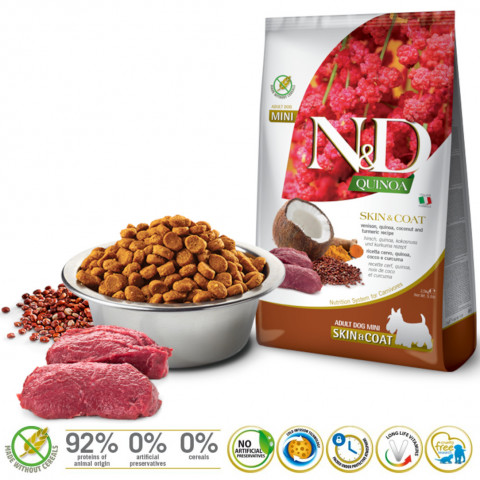 FARMINA N&D Quinoa Dog Skin&Coat Venison, Coconut Adult Mini - Trockenfutter für Hunde - 2.5 kg - Fotogalerie 2