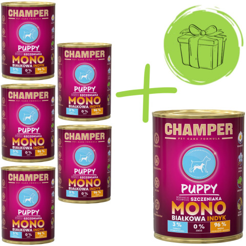 CHAMPER Puppy Monoprotein Pute - Nassfutter für Hunde - 5x400g + 400g GRATIS - Fotogalerie 1