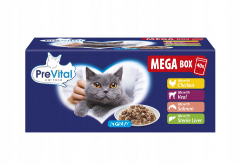 PREVITAL Mega Box Veal, salmon, liver, chicken - nassfutter für Katzen - 40X100g - Fotogalerie 1