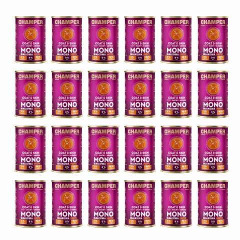 CHAMPER Coat & Skin Monoprotein Pute – Nassfutter für Hunde – 24×400 g - Fotogalerie 1
