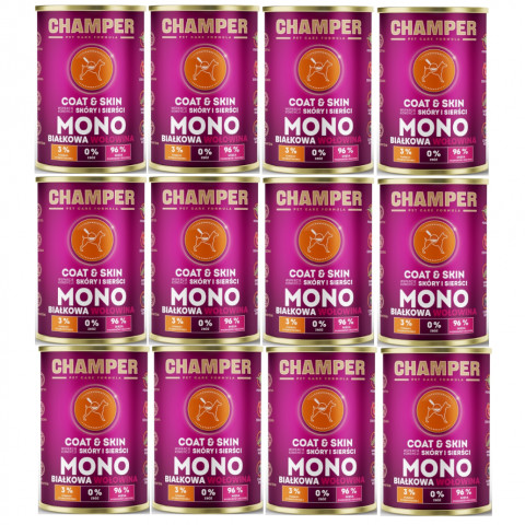 CHAMPER Coat & Skin Monoprotein Rind – Nassfutter für Hunde – 12×400 g - Fotogalerie 1