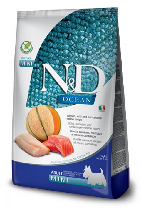 FARMINA N&D Ocean Dog Salmon, Cod, Cantaloupe, Melon Adult Mini - Trockenfutter für Hunde - 2.5 kg - Fotogalerie 1