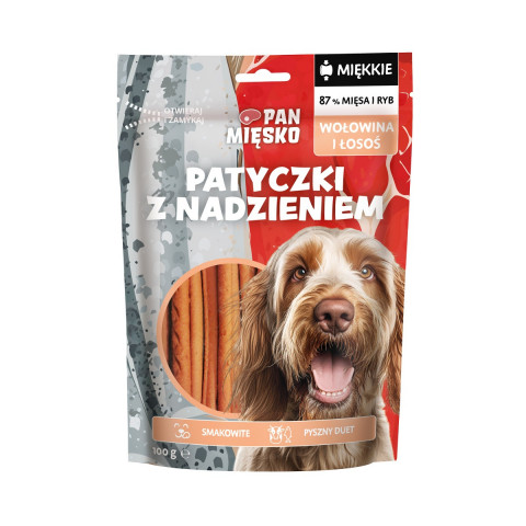PAN MIĘSKO Sticks with beef and salmon filling - leckerli für hunde - 100g - Fotogalerie 1