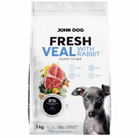 JOHN DOG Fresh Junior Small breeds Veal with rabbit - trockenfutter für Hunde - 3kg - Fotogalerie 1