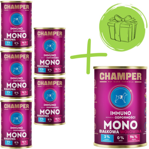 CHAMPER Immuno Monoprotein Rind - Nassfutter für Hunde - 5x400g + 400g GRATIS - Fotogalerie 1