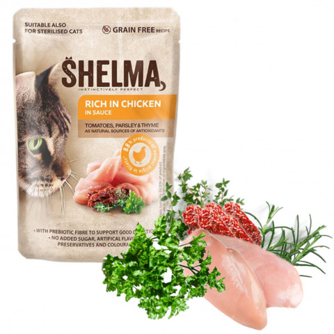 SHELMA Rich in chicken in sauce - nassfutter für Katzen - 24x85g - Fotogalerie 5