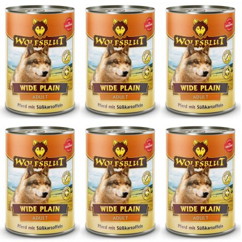 WOLFSBLUT Wide Plain Horse meat with sweet potatoes - Nassfutter für Hunde - 6x395g - Fotogalerie 1