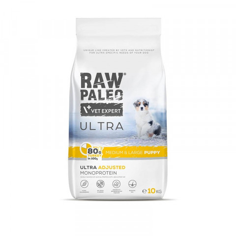 VET EXPERT RAW PALEO Ultra Medium&Large Puppy Turkey – Trockenfutter für Welpen – 10 kg - Fotogalerie 1