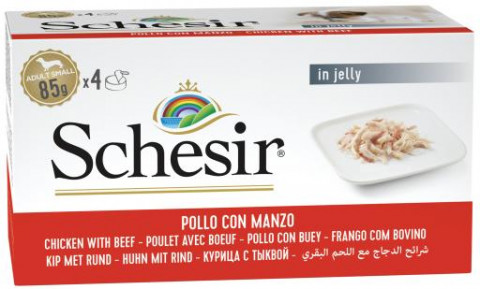 SCHESIR Chicken with beef in jelly - Nassfutter für Hunde - 4 x 85g - Fotogalerie 1