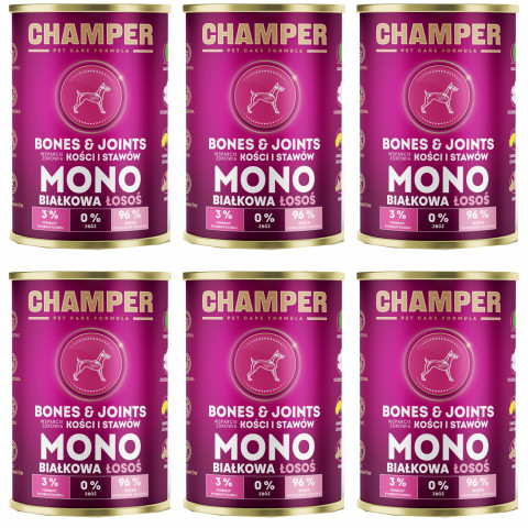 CHAMPER Bones & Joints Monoprotein Lachs – Nassfutter für Hunde – 6×400 g - Fotogalerie 1