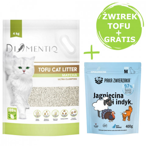 DIAMENTIQ Tofu Matcha Ultra clumping – Katzenstreu 4 kg + Paka Zwierzaka Lamm & Pute – Trockenfutter 400 g GRATIS. - Fotogalerie 1