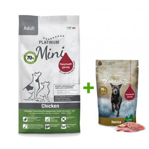 PLATINUM Adult Chicken Mini – halbfeuchtes Hundefutter – 900 g + PLATINUM Xmas-Bits Iberico 150 g Leckerli GRATIS - Fotogalerie 1