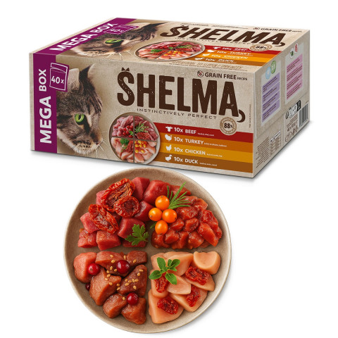 SHELMA with chicken, beef, duck and turkey - nassfutter für Katzen - 40x85g - Fotogalerie 3