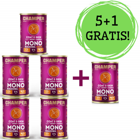 CHAMPER Coat & Skin Lachs – Nassfutter für Hunde – 5x400g + 1 Dose GRATIS! - Fotogalerie 1