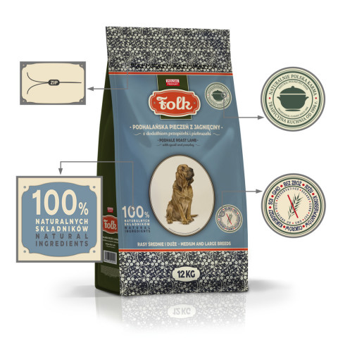 FOLK Medium and large breeds Podhale-style lamb roast with quail and parsley - trockenfutter für Hunde - 12kg - Fotogalerie 4