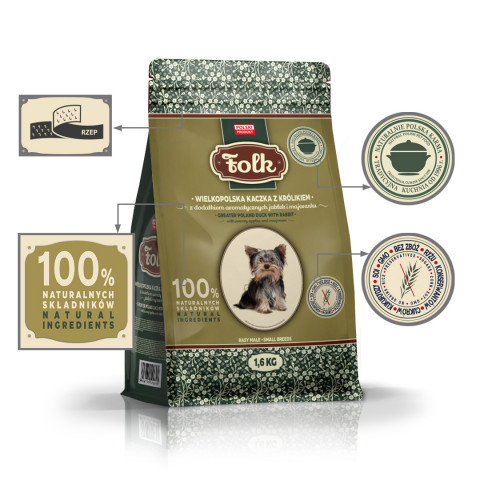 FOLK Small breeds Traditional Greater Poland duck with rabbit, apples and marjoram - trockenfutter für Hunde - 1,6kg - Fotogalerie 4