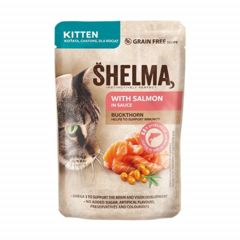 SHELMA Kitten with salmon in sauce - nassfutter für Katzen - 12x85g - Fotogalerie 2