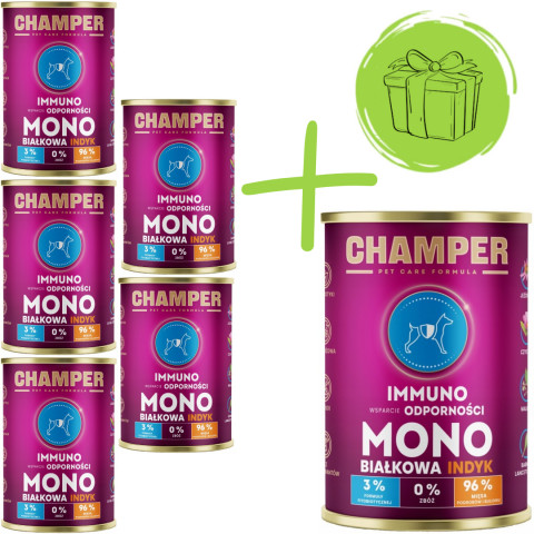 CHAMPER Immuno Monoprotein Pute - Nassfutter für Hunde - 5x400g + 400g GRATIS - Fotogalerie 1