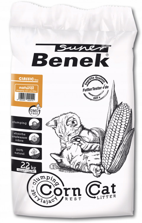 SUPER BENEK Corn Classic Mais-Katzenstreu Natürlich, Klumpenbildung 35 l - Fotogalerie 1