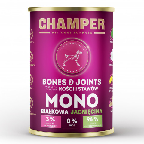 CHAMPER Bones & Joints Lamm – Nassfutter für Hunde – 5x400g + 1 Dose GRATIS! - Fotogalerie 2