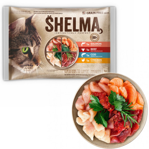 SHELMA Rich in salmon, cod, beef and chicken - nassfutter für Katzen - 4x85g - Fotogalerie 3