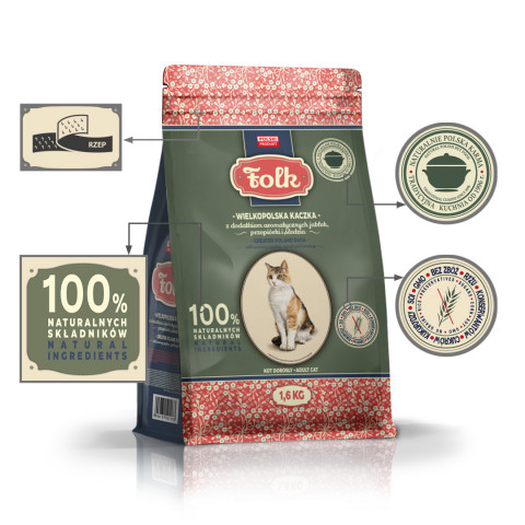 FOLK Greater Poland duck with apples, quail and herring - trockenfutter für Katzen - 1,6kg - Fotogalerie 4