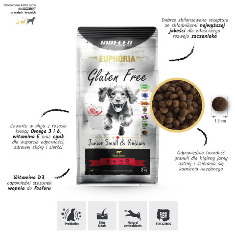 BIOFEED Euphoria Gluten Free Junior small & medium Beef - trockenfutter für Hunde - 12kg - Fotogalerie 4