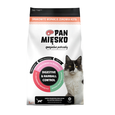 PAN MIĘSKO Digestive & Hairball Control Turkey - trockenfutter für Katzen - 3kg - Fotogalerie 1