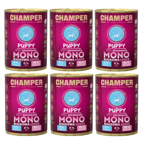 CHAMPER Puppy Monoprotein Lachs – Nassfutter für Welpen – 6×400 g - Fotogalerie 1