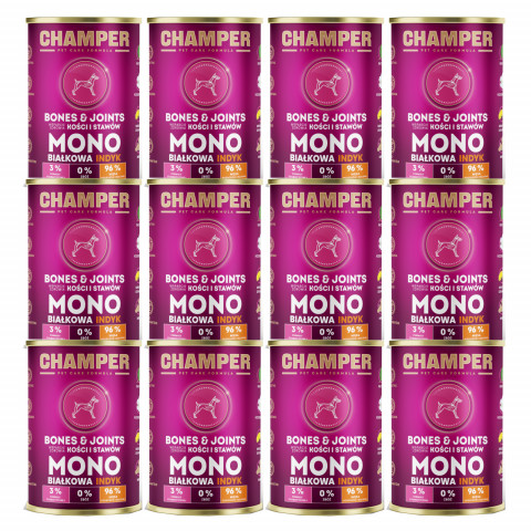 CHAMPER Bones & Joints Monoprotein Pute – Nassfutter für Hunde – 12×400 g - Fotogalerie 1