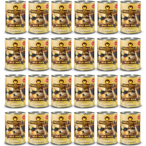 WOLFSBLUT Wild Duck Duck with potatoes - Nassfutter für Hunde - 24x395g - Fotogalerie 1