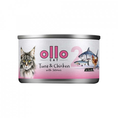 OLLO Cat nr 2 Tuna & Chicken with salmon in broth - nassfutter für Katzen - 70g - Fotogalerie 1