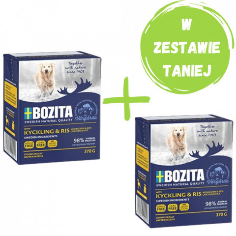 BOZITA Mięsne kawałki kurczak z ryżem w galaretce - mokra karma dla psa - 370g + GRATIS! - Fotogalerie 1