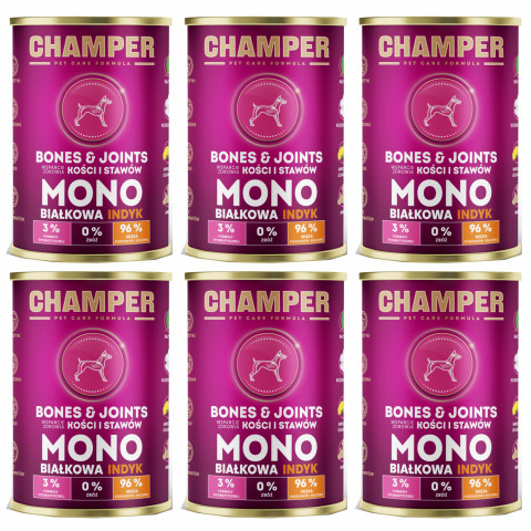 CHAMPER Bones & Joints Monoprotein Pute – Nassfutter für Hunde – 6×400 g - Fotogalerie 1