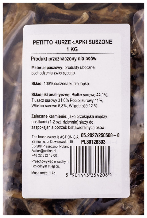 PETITTO Dried chicken feet - leckerli für hunde - 1kg - Fotogalerie 3