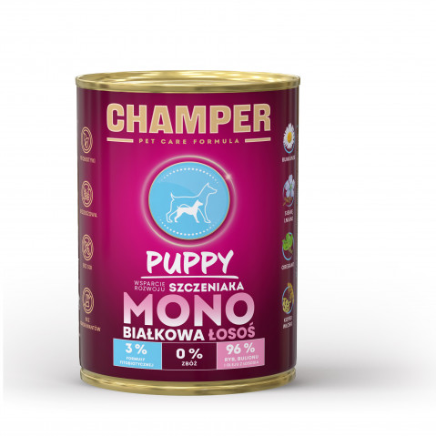 CHAMPER Puppy Lachs – Nassfutter für Hunde – 5x400g + 1 Dose GRATIS! - Fotogalerie 2