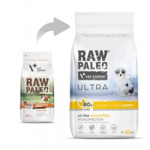 VET EXPERT RAW PALEO Ultra Medium&Large Puppy Turkey – Trockenfutter für Welpen – 10 kg - Fotogalerie 3