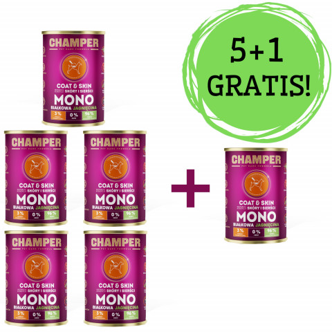 CHAMPER Coat & Skin Lamm – Nassfutter für Hunde – 5x400g + 1 Dose GRATIS! - Fotogalerie 1