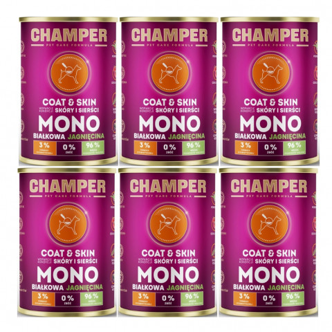 CHAMPER Coat & Skin Monoprotein Lamm – Nassfutter für Hunde – 6×400 g - Fotogalerie 1